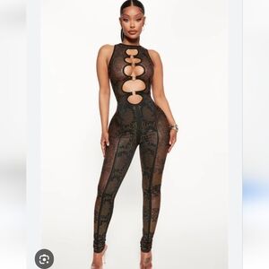 Fashion Nova Black and Gold Sequin Jumpsuit